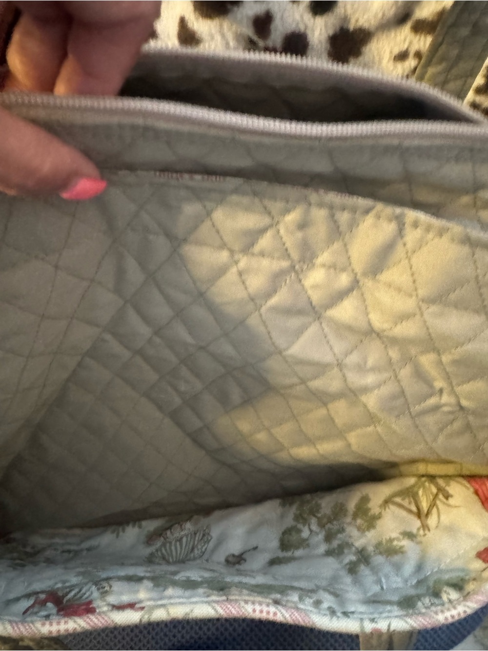 Quilted Diaper bag Light Gray Women's Tote with Top Zip
